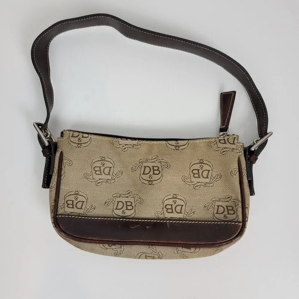 Vintage Dooney & Bourke Womens Baguette Bag One Size Brown Monogrammed Mini Zip
